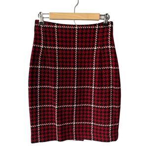 Caroll Paris Red Plaid Wool Pencil Skirt Size 42 NWT